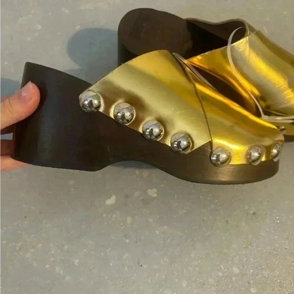 Ganni Gold and Black Mules - Picture 3 of 9